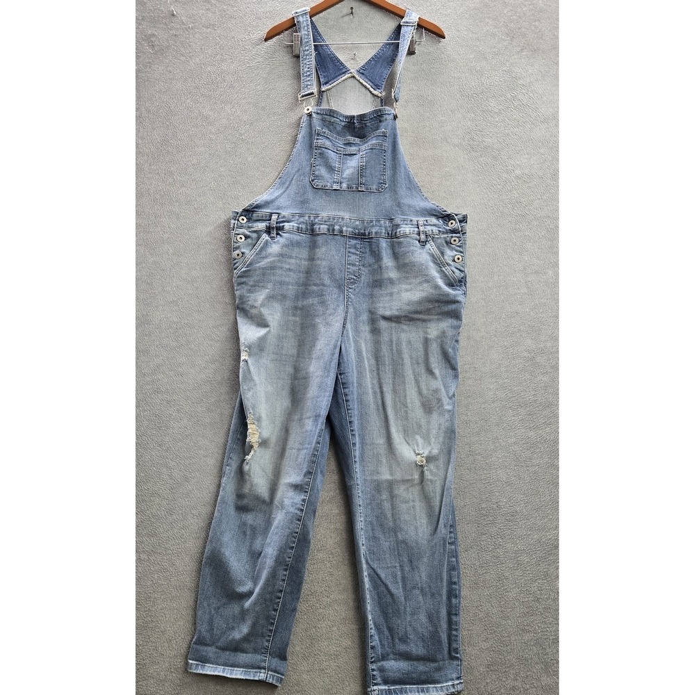 torrid Faded Light Blue Distressed Denim Overalls